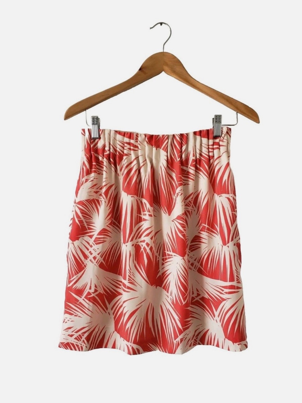 Tommy Hilfiger Coral Red and Cream Tropical Print Midi Skirt w/Pockets Size XS